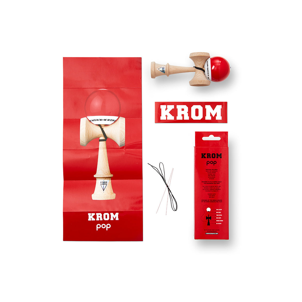 Kendama KROM POP Roșie – Originală, din lemn de calitate