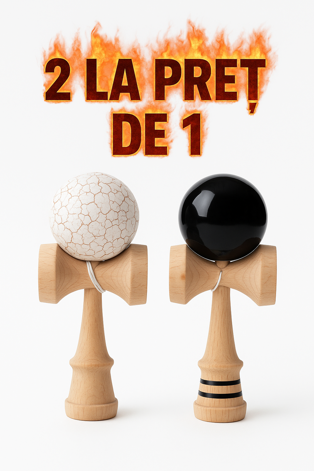 Set Kendama Premium – 2 la Preț de 1 | Alb Crack + Negru Glossy